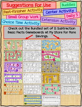 Math - Subtraction Basic Facts Printable Gameboard -3 - Math Games