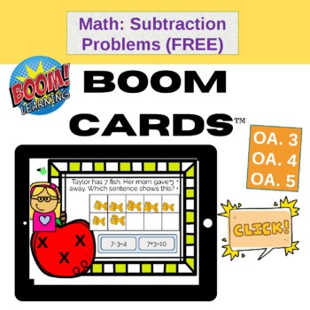 Preview of Math: Subtraction Word Problems (FREE) Boom Cards