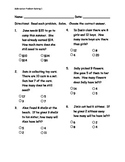 Math Subtraction word problems pre-post assessment (ITBS style)