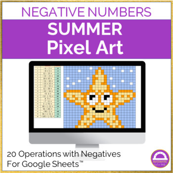 Preview of Math Summer Activity Operations with Integers Pixel Art