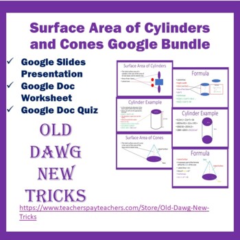 Preview of Math: Surface Area of Cylinders and Cones Google Bundle