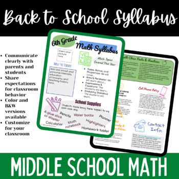 Preview of Math Syllabus Template | Middle School Math | Editable Syllabus