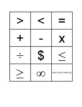 Preview of Math Symbols Matching Cards