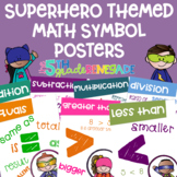 Math Symbols Posters with a Superhero Kids Theme K-3rd Grade