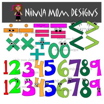 Preview of Math Symbols and Number Clip Art in Color and Black Line