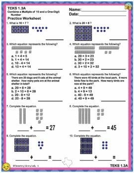 Math TEKS 1 3A Worksheets Texas Combine a Multiple of 10 and a One
