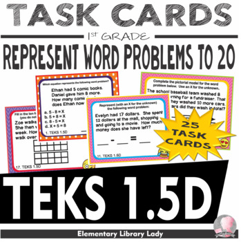Preview of Math TEKS 1.5D Texas 1st Grade Task Cards Represent Word Problems to 20