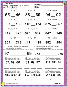 Math TEKS 2 2D Worksheets Texas 2nd Grade Place Value to 1 200 TPT