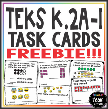 Preview of Math TEKS K.2 A-I Texas Kindergarten 10 Task Cards FREEBIE!