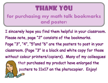 Preview of Math Talk Bookmarks and Class Poster
