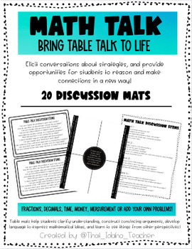 Preview of Math Talk Discussion Table Mats, Prompts & Stems