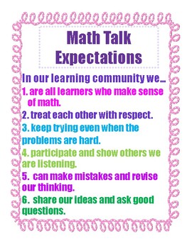 Preview of Math Talk Expectations Poster