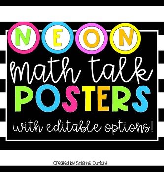 Preview of Math Talk Posters and Banner- NEON and EDITABLE