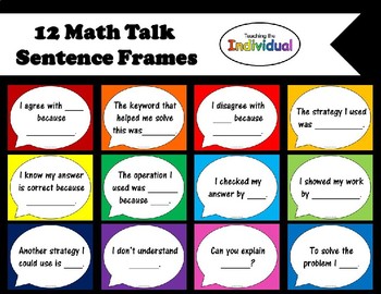 Preview of Math Talk Sentence Frame Conversation Bubbles