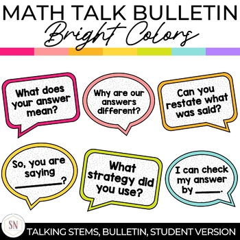 Preview of Math Talking Stems Bulletin Board | Number Talk Conversation Starters | Bright
