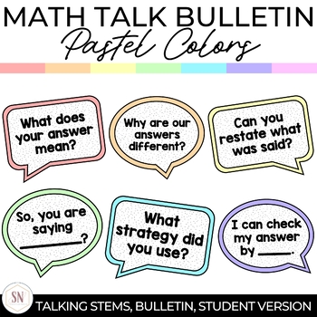 Preview of Math Talking Stems Bulletin Board | Number Talk Conversation Starters | Pastel