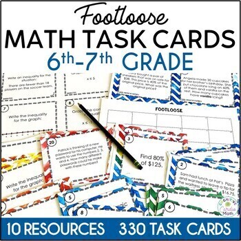 Preview of 6th, 7th Grade Math Task Cards, Inequality, Integer, Probability Task Cards