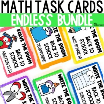 Preview of Math Task Card or Scoot Game Endless Bundle, Kindergarten and First Grade