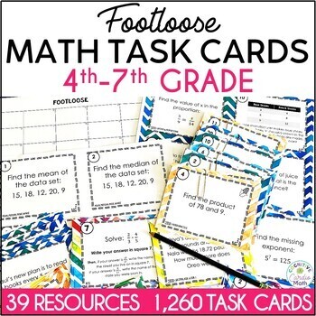 Preview of Math Task Card Footloose Activities 4th, 5th, 6th, 7th Grade Fractions Decimals