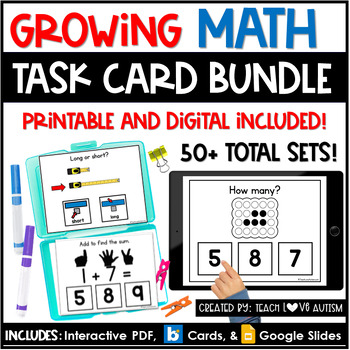 Preview of Math Task Cards Bundle | Printable Task Cards | Boom Cards | K to 3rd Grade