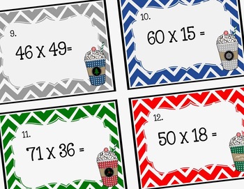 Preview of Math Task Cards: Double Digit Multiplication (Peppermint Mocha)