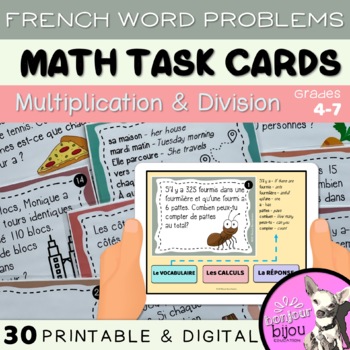 Preview of Math Task Cards (FRENCH): Multiplication & Division (DIGITAL & PRINTABLE)