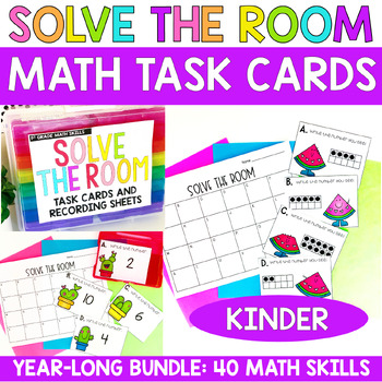 Preview of Math Task Cards Kindergarten Solve the Room YEARLONG Bundle