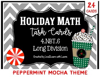 Preview of Math Task Cards: Long Division (Peppermint Mocha / Holiday Theme)