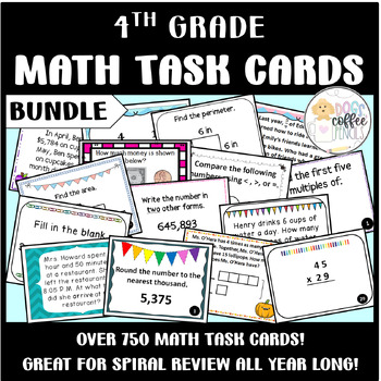 Preview of 4th Grade Math Practice Bundle|No Prep Printable Task Cards All Year Long Review