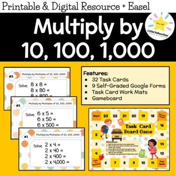 Preview of Math Task Cards: Multiply by Multiples of 10, 100, and 1000 [Easy -Powers of 10]