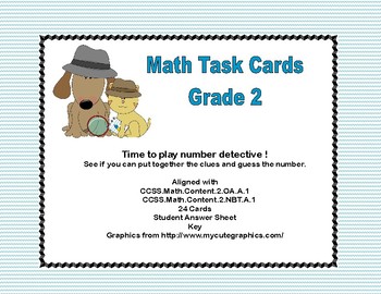 Preview of Number Detective Grade 2 Math Task Cards