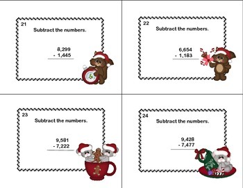 Math Task Cards Subtracting Multi-Digit Numbers CCSS 4.NBT.B.4 Christmas