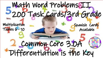Preview of Math Word Problems II - 200 Task Cards/3rd Grade - Differentiation is the Key