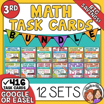 Preview of 3rd Grade Math Task Cards Word Problems and Math Skills for Grade 3 Test Prep