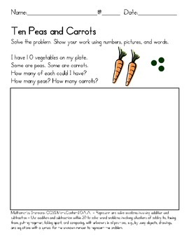 Preview of Fun Math Activity - Combinations of 10 Ten - Peas & Carrots - Manipulatives