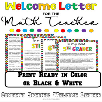 Preview of Math Teacher Welcome Letter