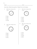 Math-Telling Time pre-post assessment pages (ITBS style)