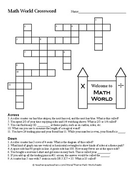 Math World Theme Park Crossword Puzzle Test Your Knowledge of Math Terms