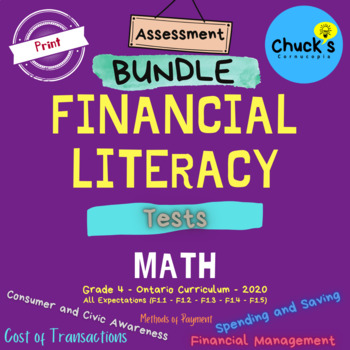 Preview of Math Test Assessment Bundle for Grade 4 Financial Literacy - Print (pdf)