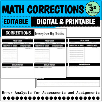 Preview of Math Test Correction Form (Digital and Printable)