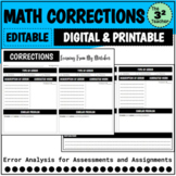 Math Test Correction Form (Digital and Printable)