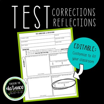 Preview of Math Test Correction and Reflection Form