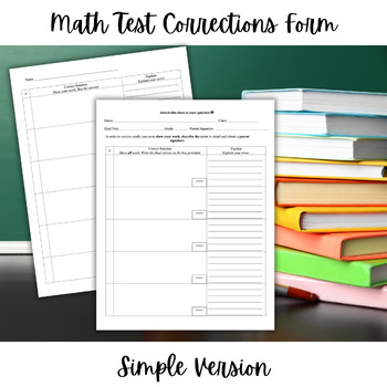 Preview of Math Test Corrections Form Simple | Test Corrections Template | Error Analysis
