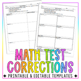 Math Test Corrections Templates - Editable, Printable & Digital