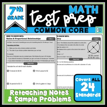 Preview of Math Test Prep Common Core Review | Study Guide 7th Grade