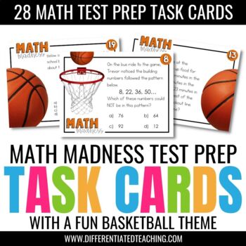 Preview of 3rd Grade Math Test Prep Task Cards: A March Basketball Themed Review Activity