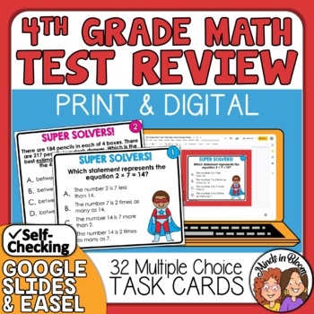 Preview of Math Test Prep - Practice & Review Task Cards for 4th Grade - print or digital