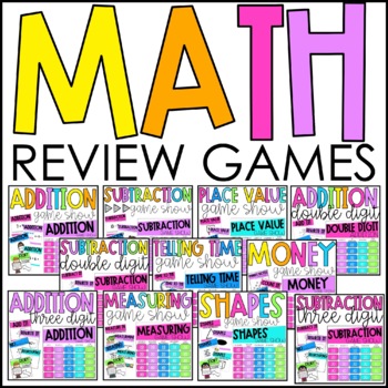 Preview of Math Test Review Games Bundle | Yearlong 2nd Grade Math Test Review Games