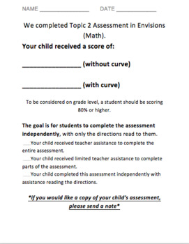 Preview of Math Test Score Report for Parents - Editable