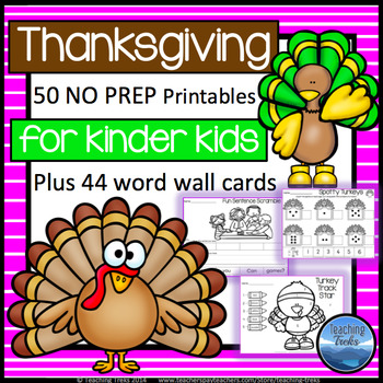 Preview of Math Thanksgiving Activities Kindergarten: Fun Thanksgiving Math & English 